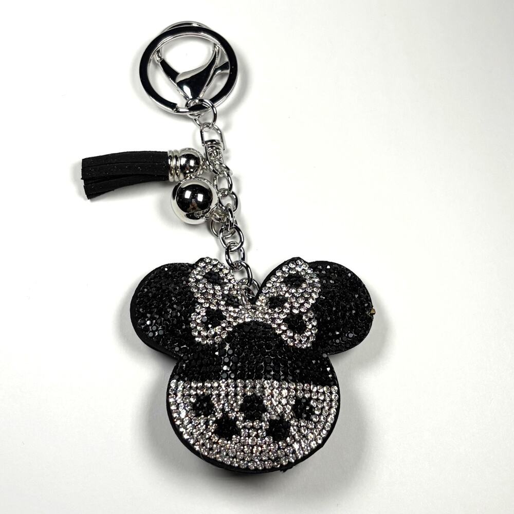 Sparkly Mouse Head Bag Charm Rhinestone Keychain Bling Y2K Glitz Tassel Sparkle